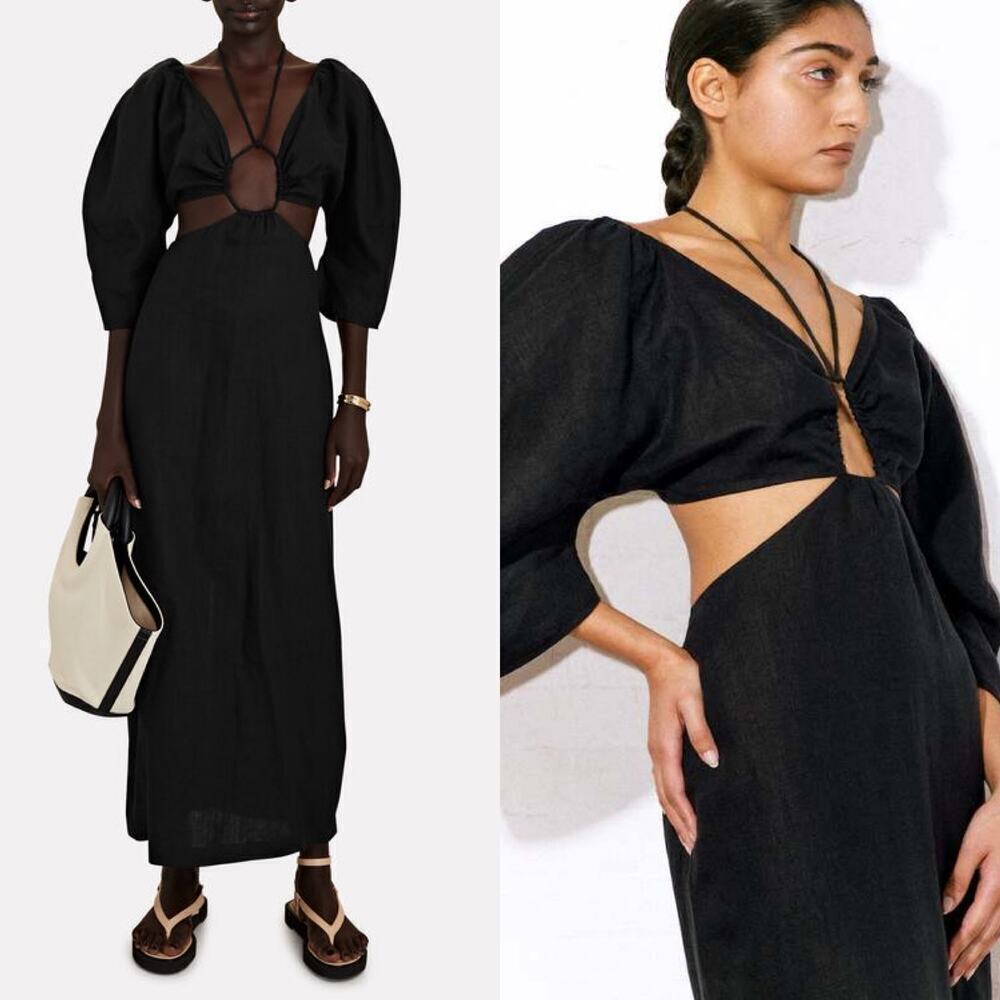 Mara Hoffman Celia Cut-Out Hemp Maxi Dress Black Size 8 - Picture 1 of 10